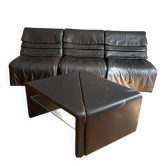 Canapé modulable De Sede + tables assorties – cuir noir – vintage ann
