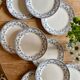 Set of 10 old flat plates in iron earth, model Noisette de Sarreguemines