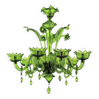 Contemporary greeen murano glass chandelier