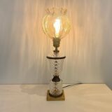 Large Albret crystal lamp in brass and neoclassical opaline glass globe