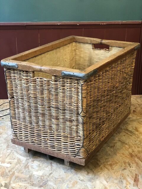 Rattan basket trolley from la Samaritaine store on wheels