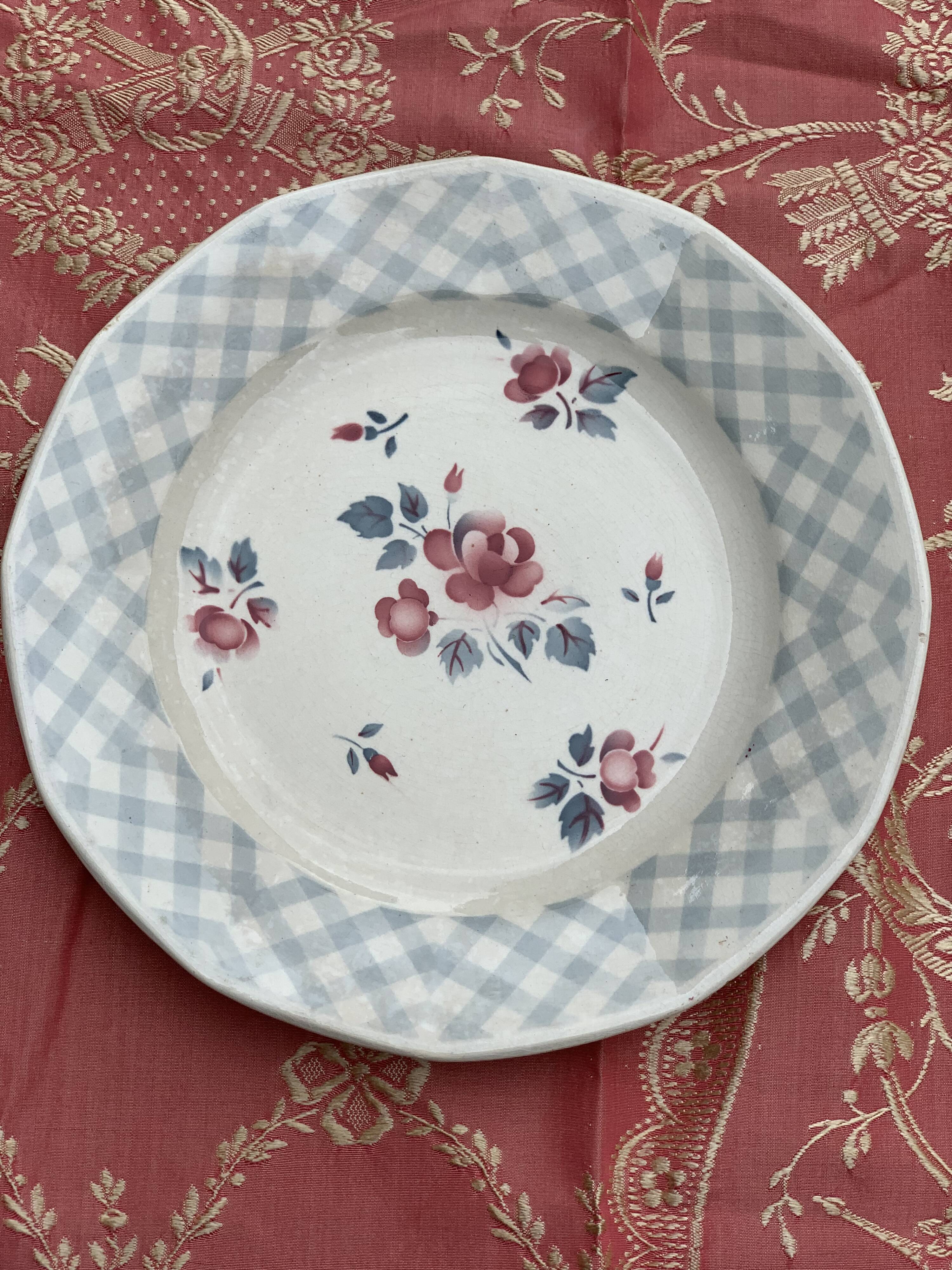 6 Antique earthenware dessert plates, matching patterns