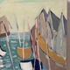 Houses by the port in the mist, oil on canvas signed 1989