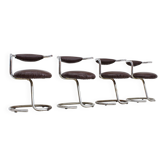 Chaises de salle à manger Vintage Cobra par Giotto Stoppino en cuir marron, ensemble de 4 des années 1970.