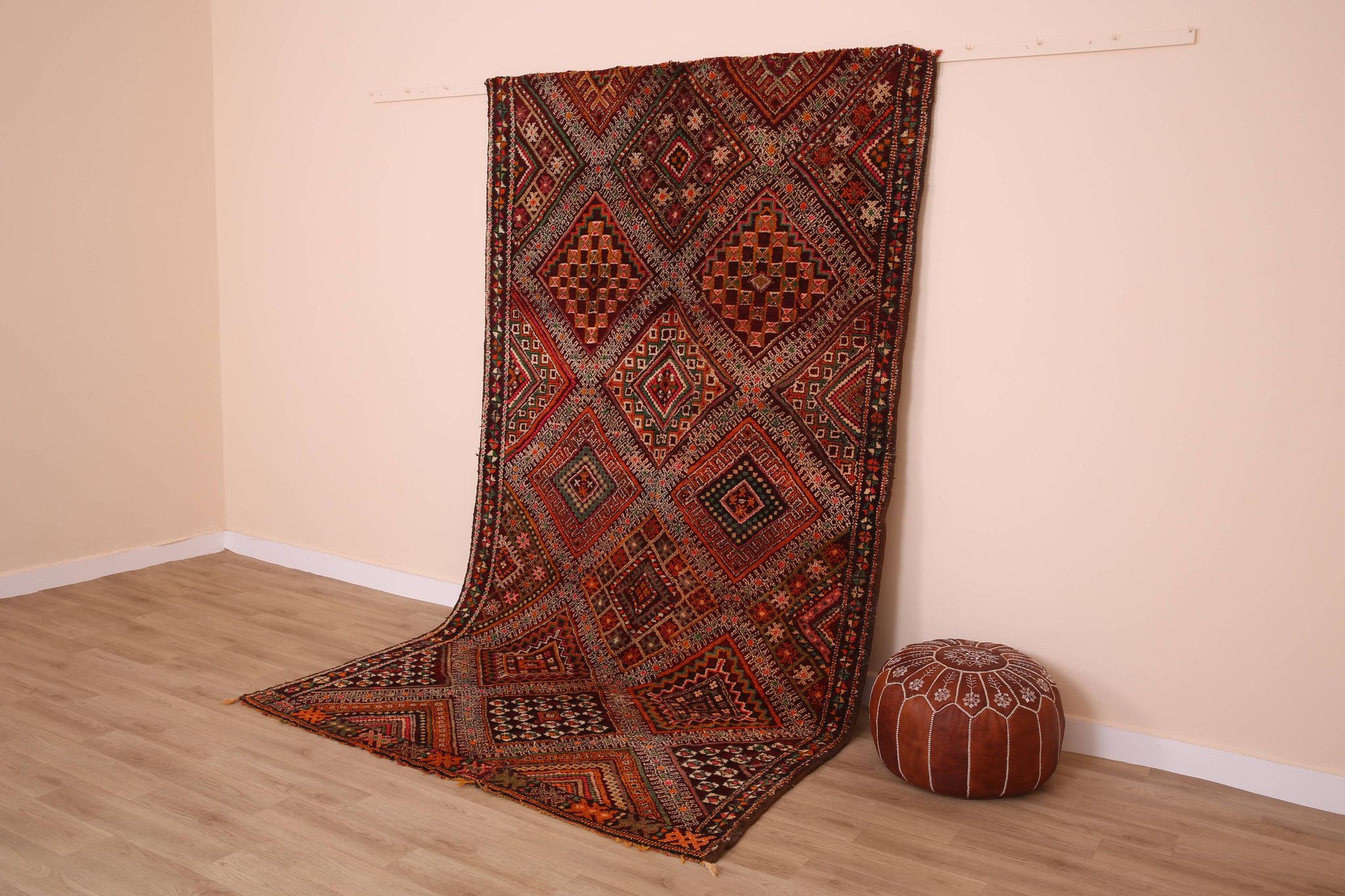 Burgundy Vintage Moroccan Rug 168 x 297 cm, Berber Wool Rug, Handmade Rug