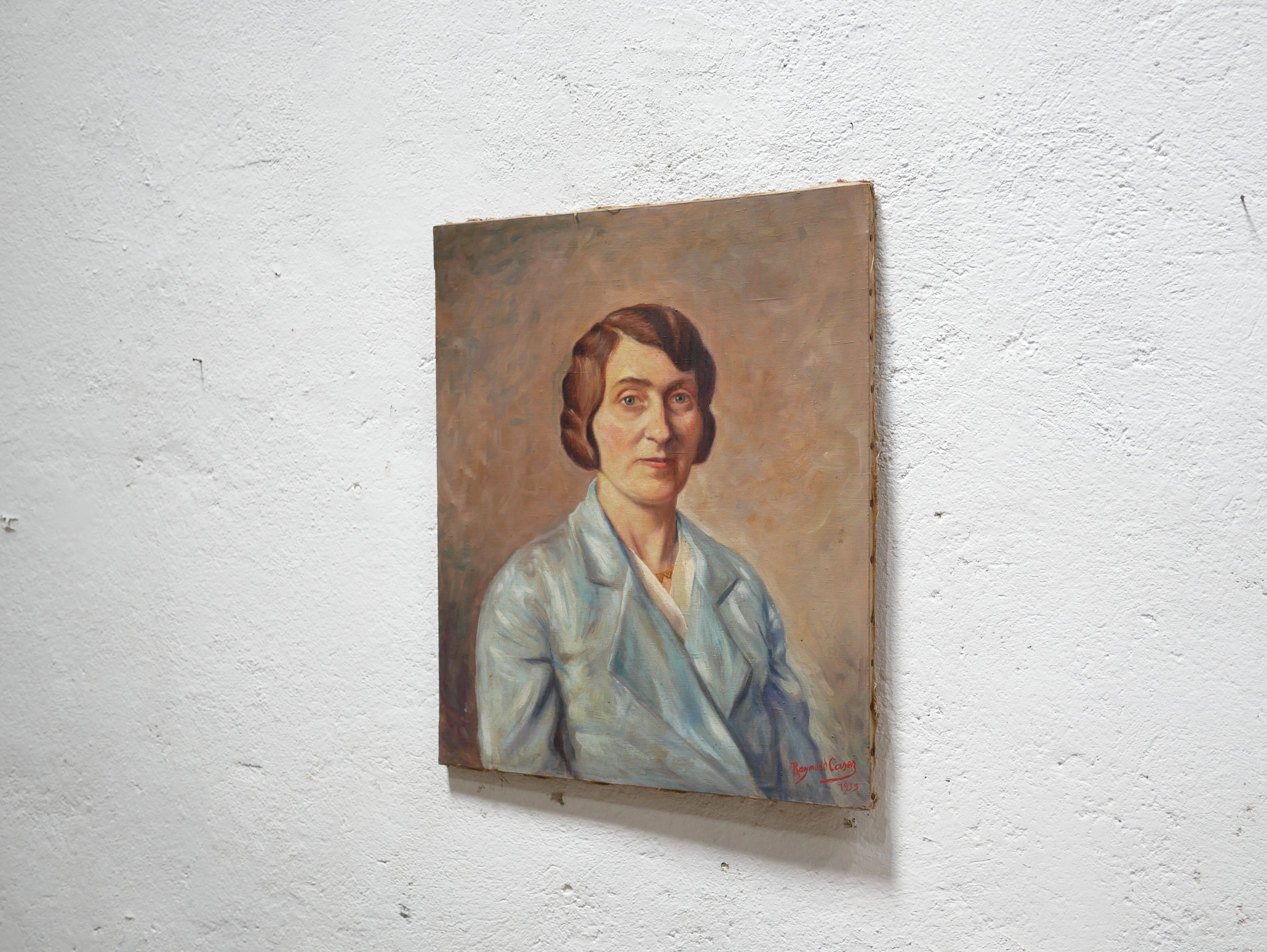 Portrait painting, Painting on old canvas signed Raymond Casez