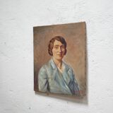 Portrait painting, Painting on old canvas signed Raymond Casez
