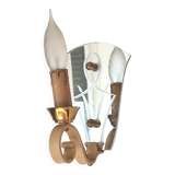 Single-light wall sconce in brass and metal with engraved mirror plate - 1950s