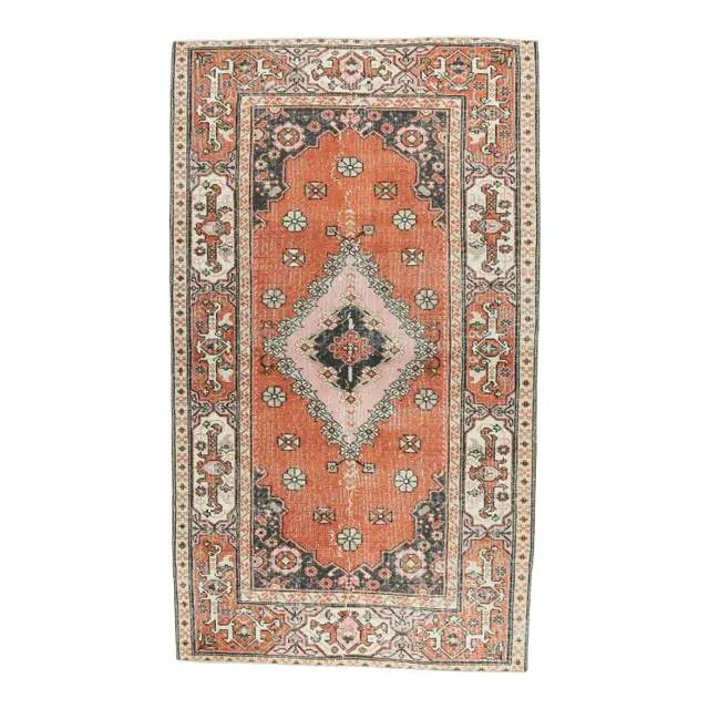 Turkish Vintage Handmade Wool Orange Rug 126x201