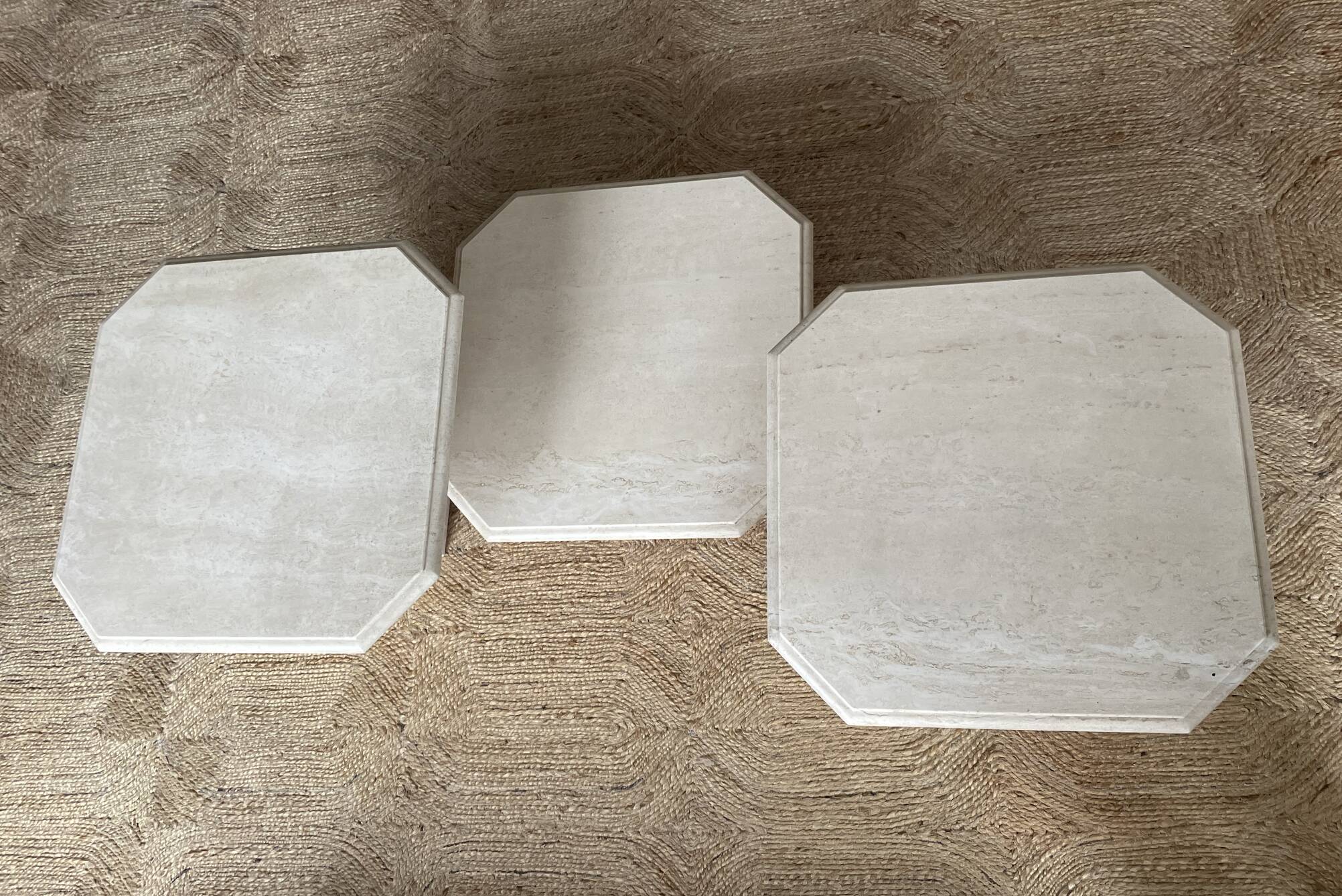 Set of three travertine coffee tables from the 70s