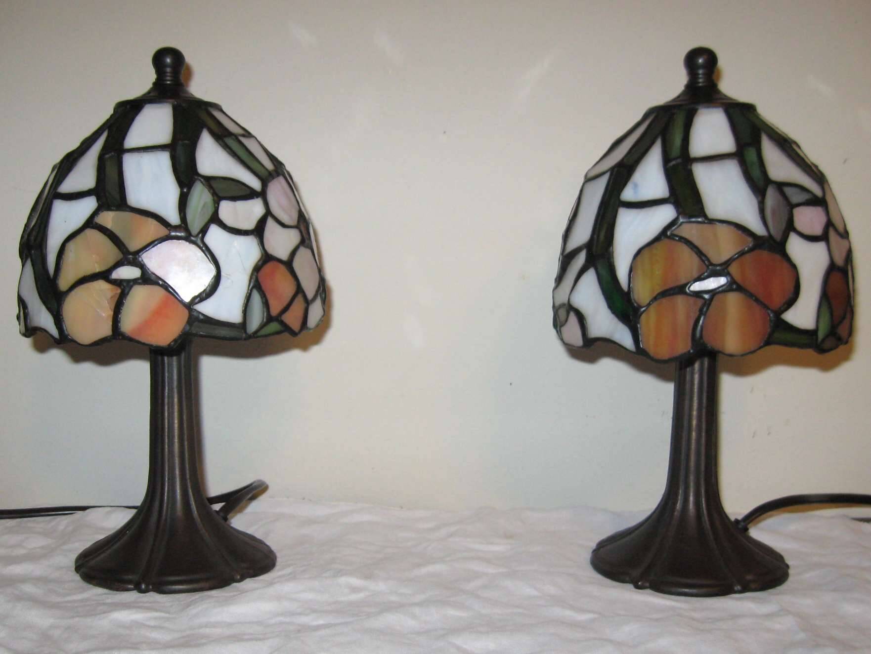 Pair of Tiffany Style Bedside Lamps 1990s Art Nouveau