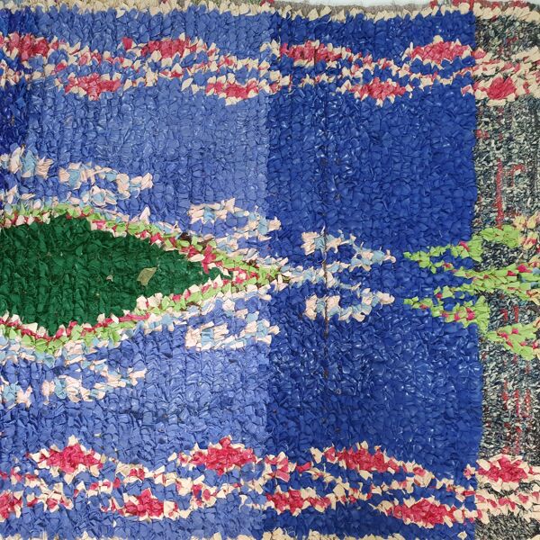 tapis berbere bleu marocain de salon ancien tissé a la main 260 x 110 cm