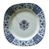 Very large square antique GIEN plate in ironstone with blue decoration – late 19th century.
