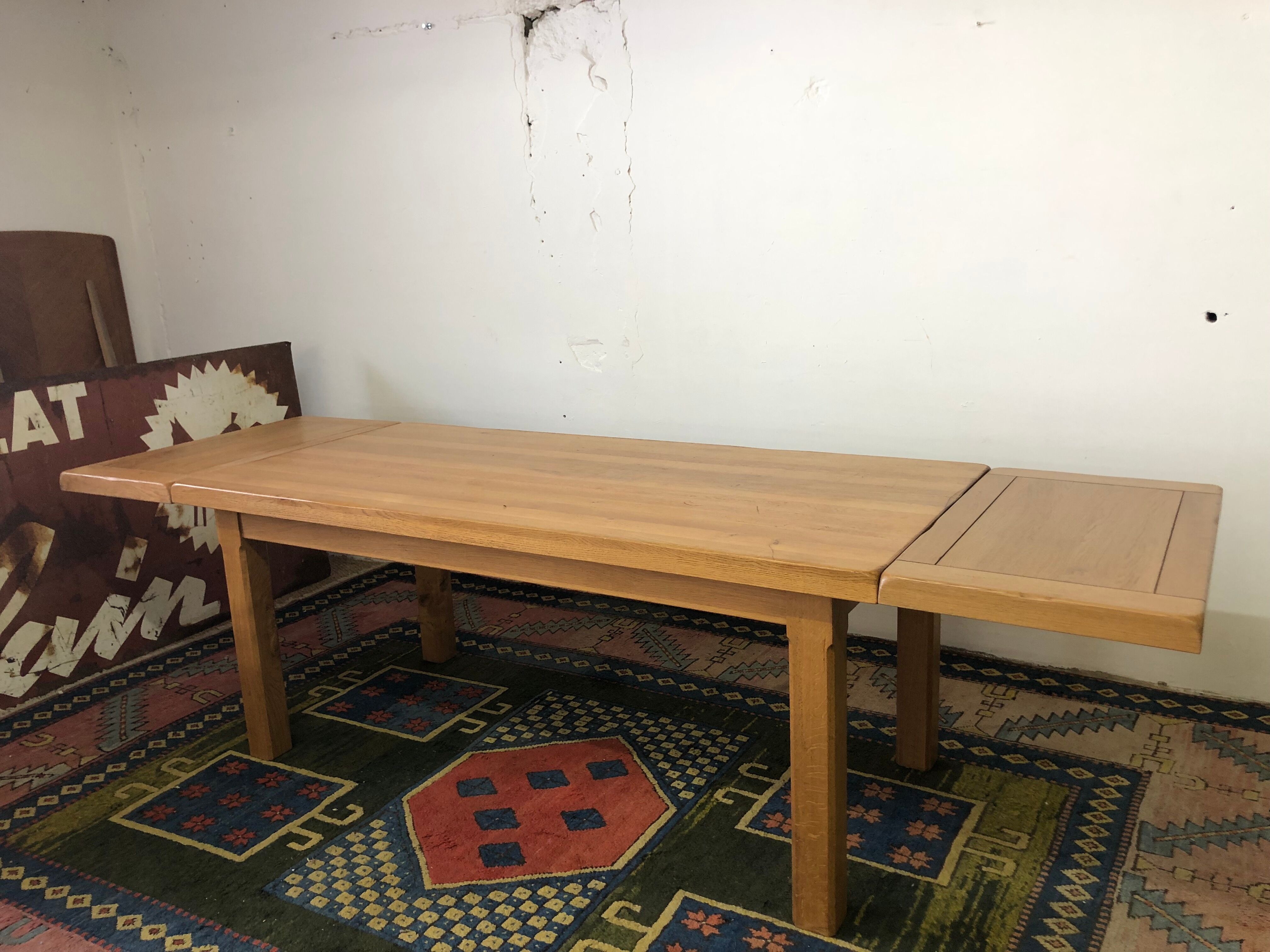 Solid oak table with extension cords