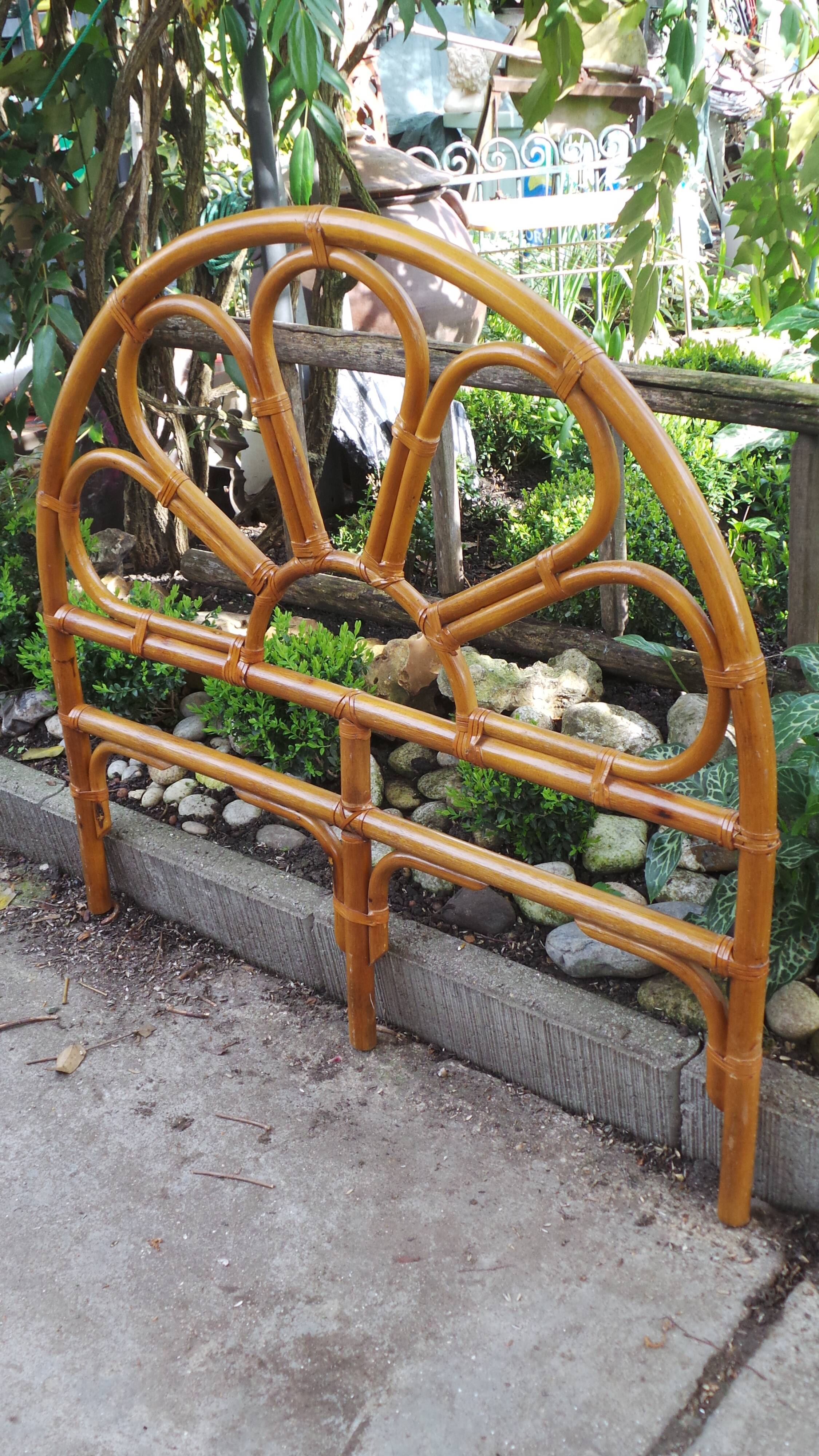Headboard rattan, bamboo and leather vintage