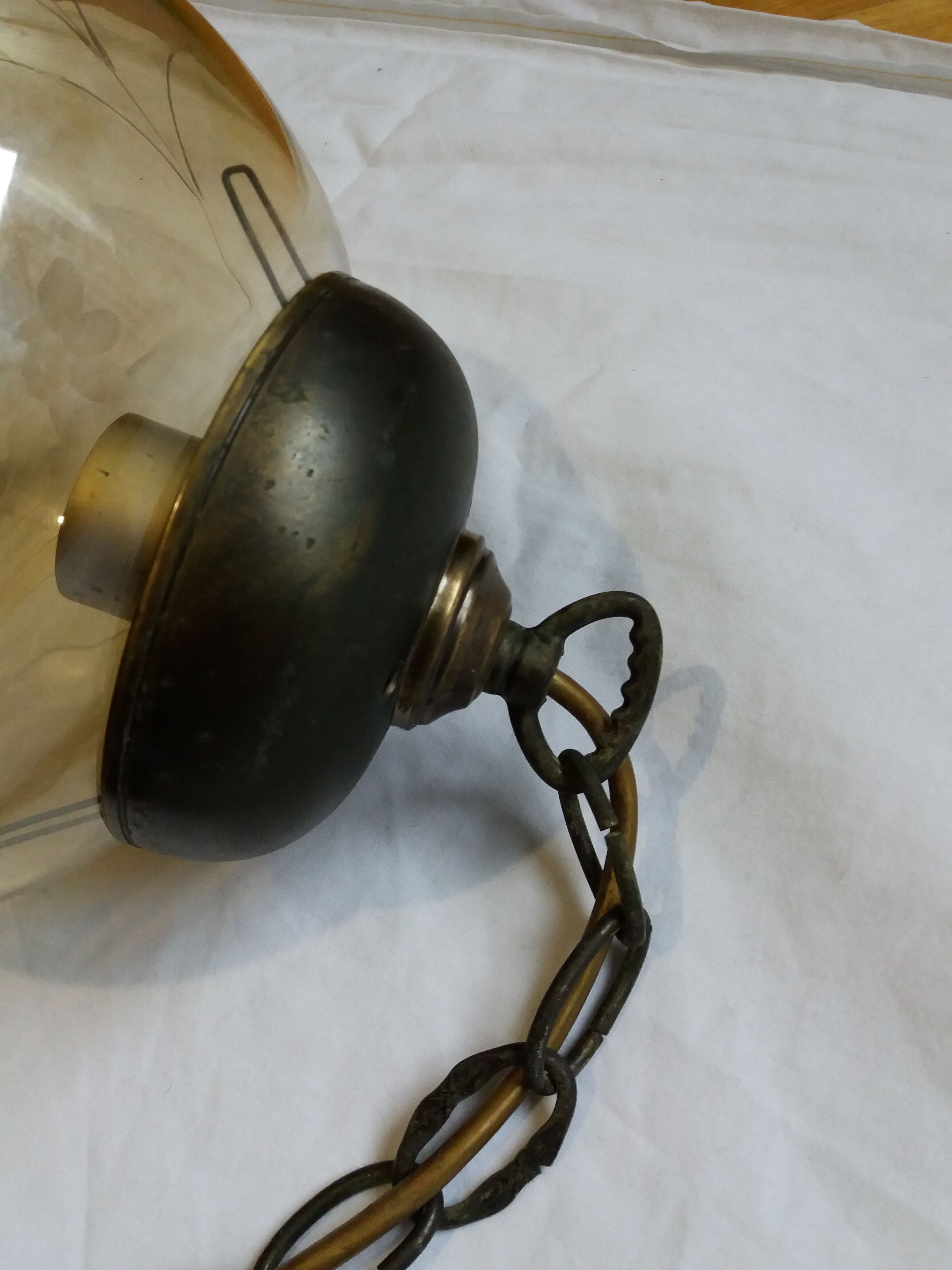 2 amber chiseled blown glass globe ball pendants