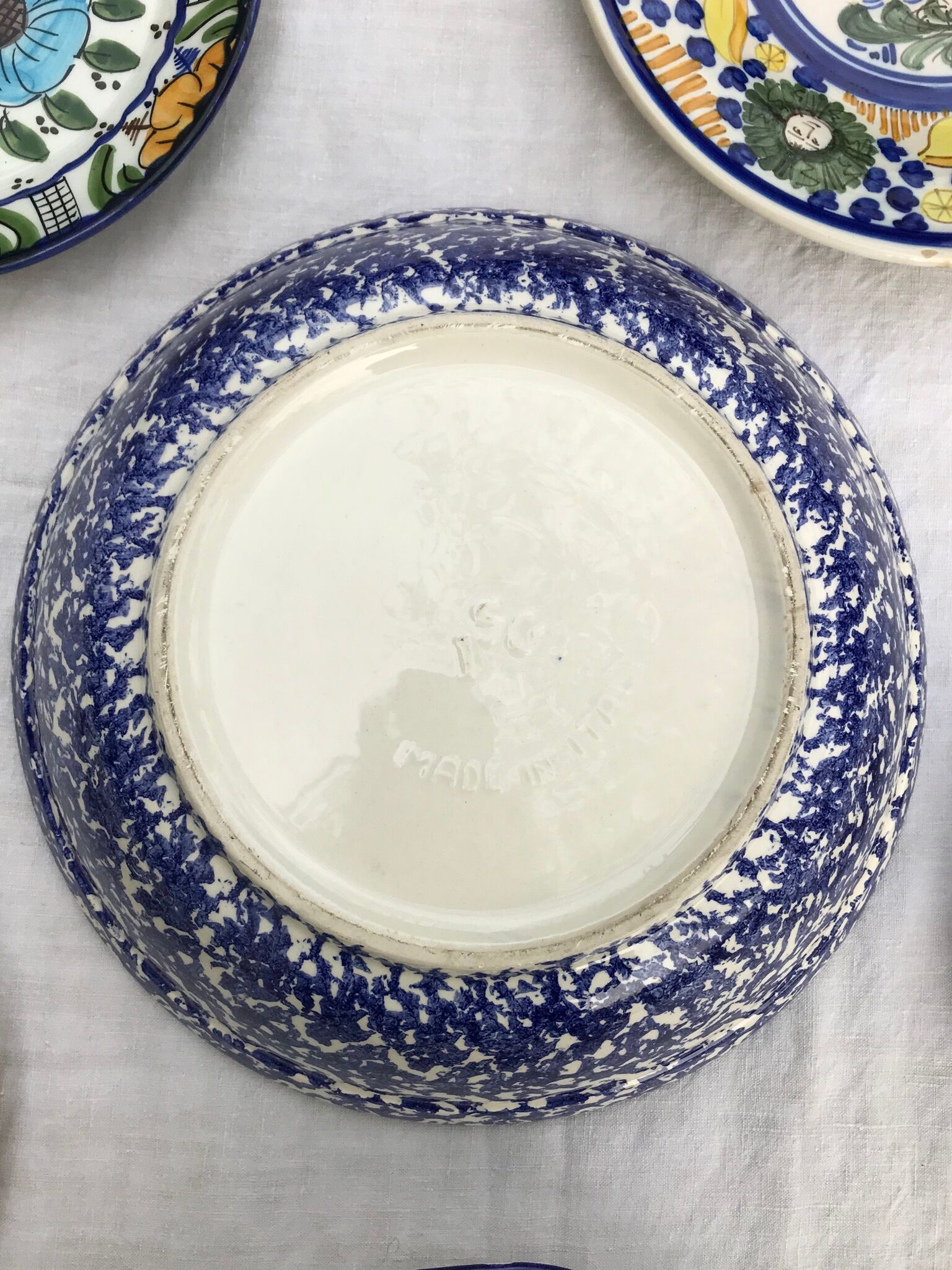 Flat hollow blue speckled Italian Vintage