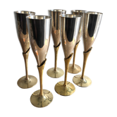 6 champagne flutes in golden brass
