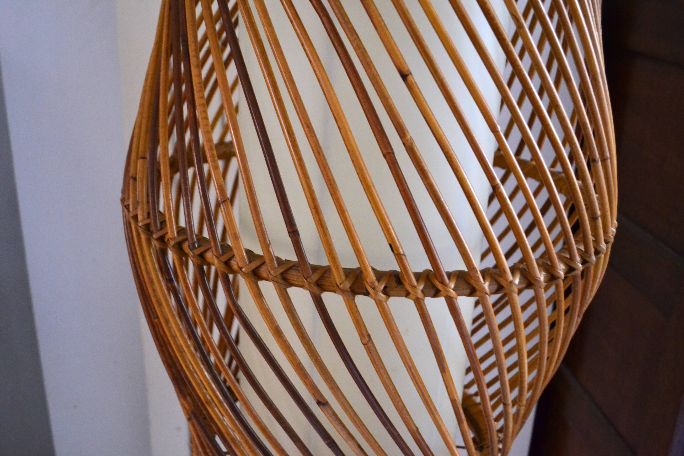 Bamboo rattan floor lamp from the 1960s in the Audoux Minet style.