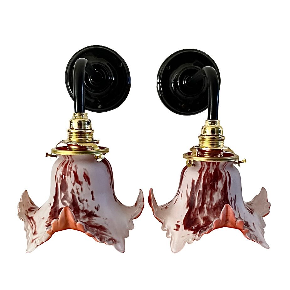 Pair of new electrified art deco wall lamps