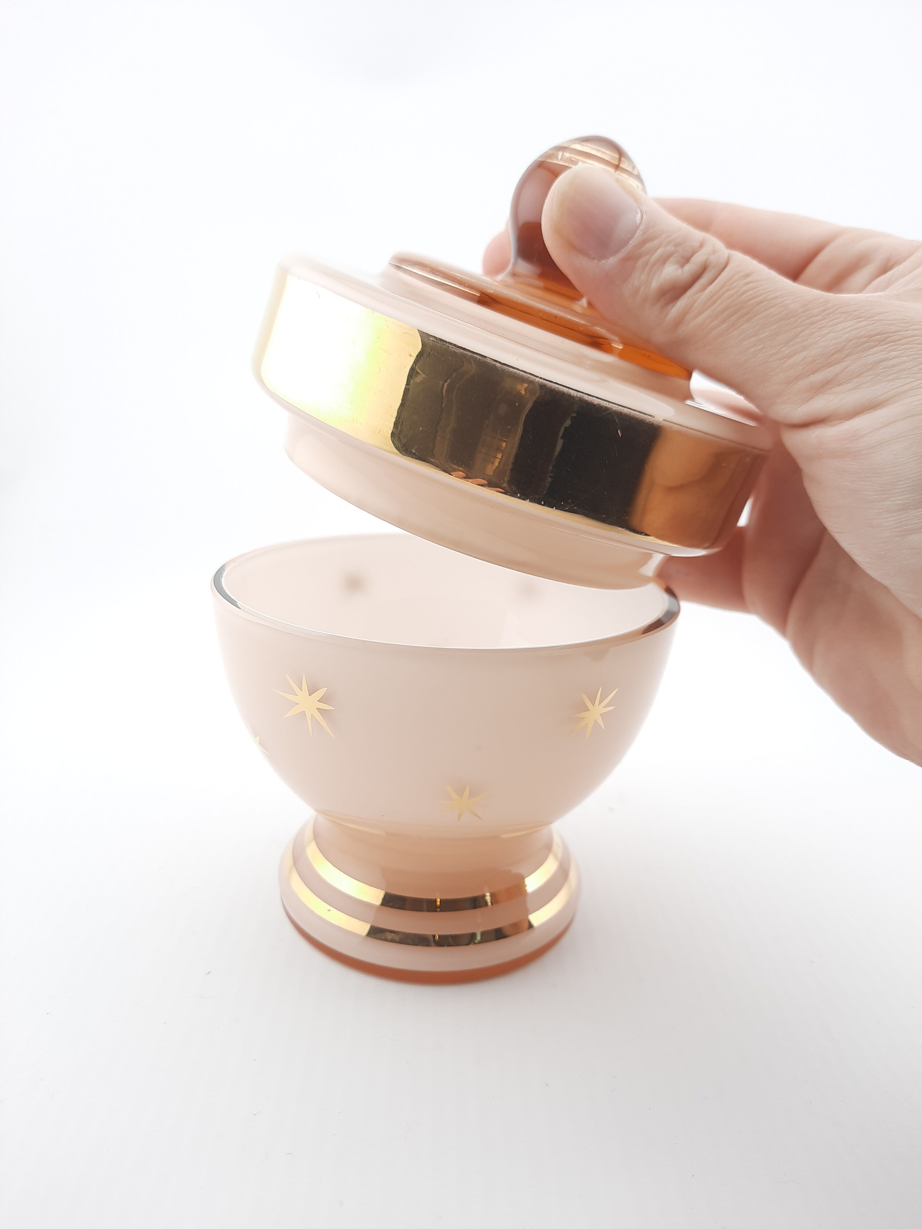 Pink glass vanity jar