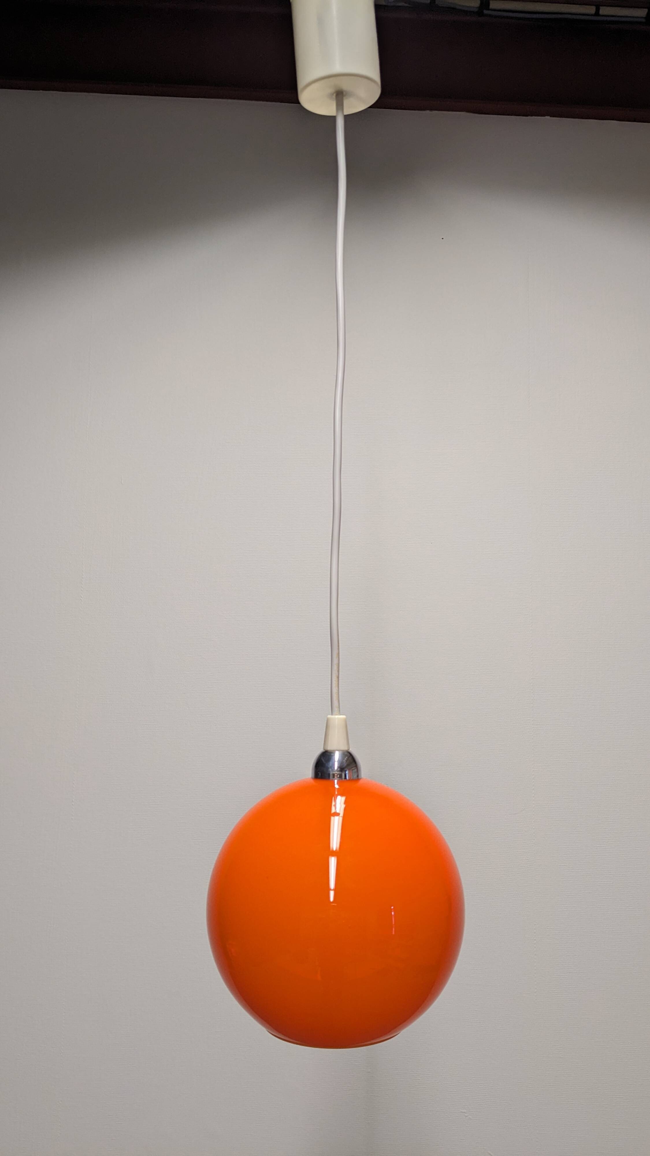 Orange opaline ball pendant light, 1960s-70s