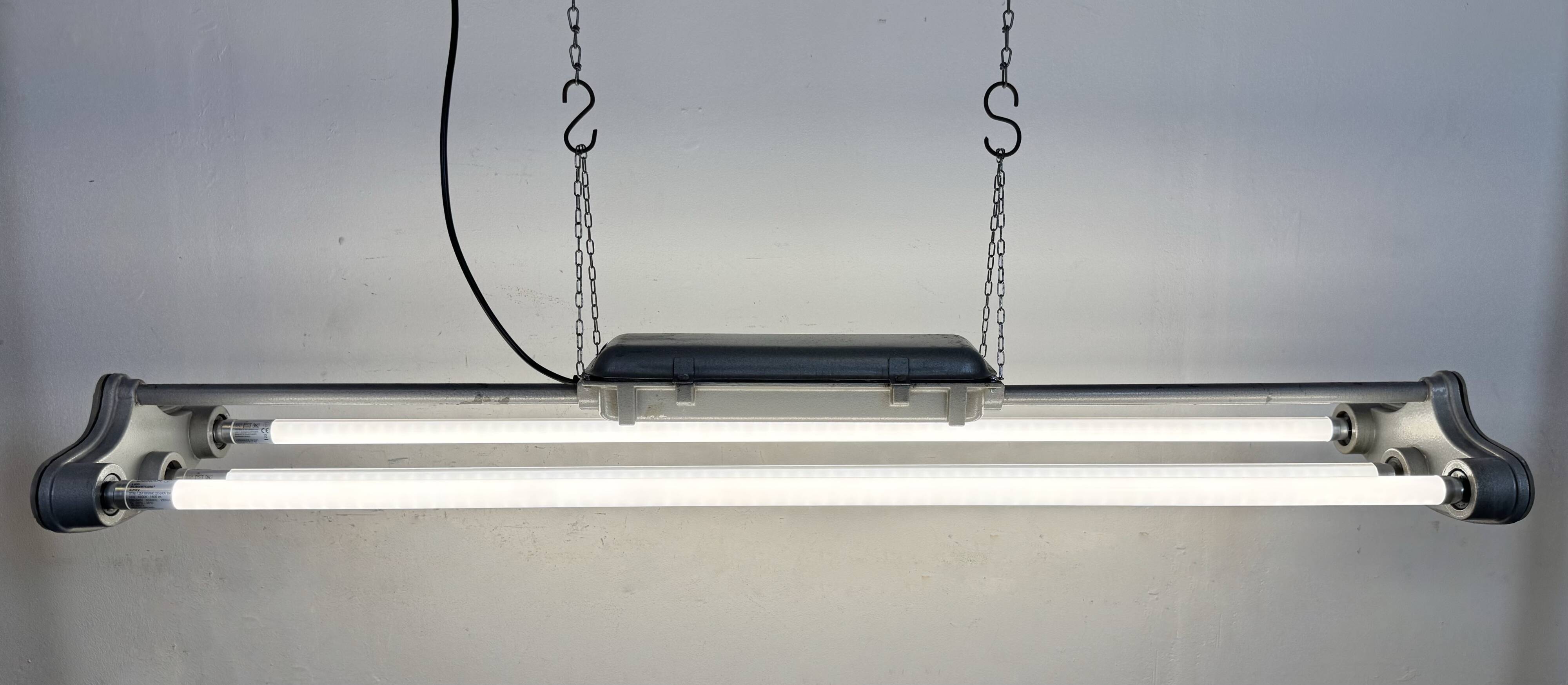 Grey Industrial Hanging Tube Light from Polam Gdansk, 1970s