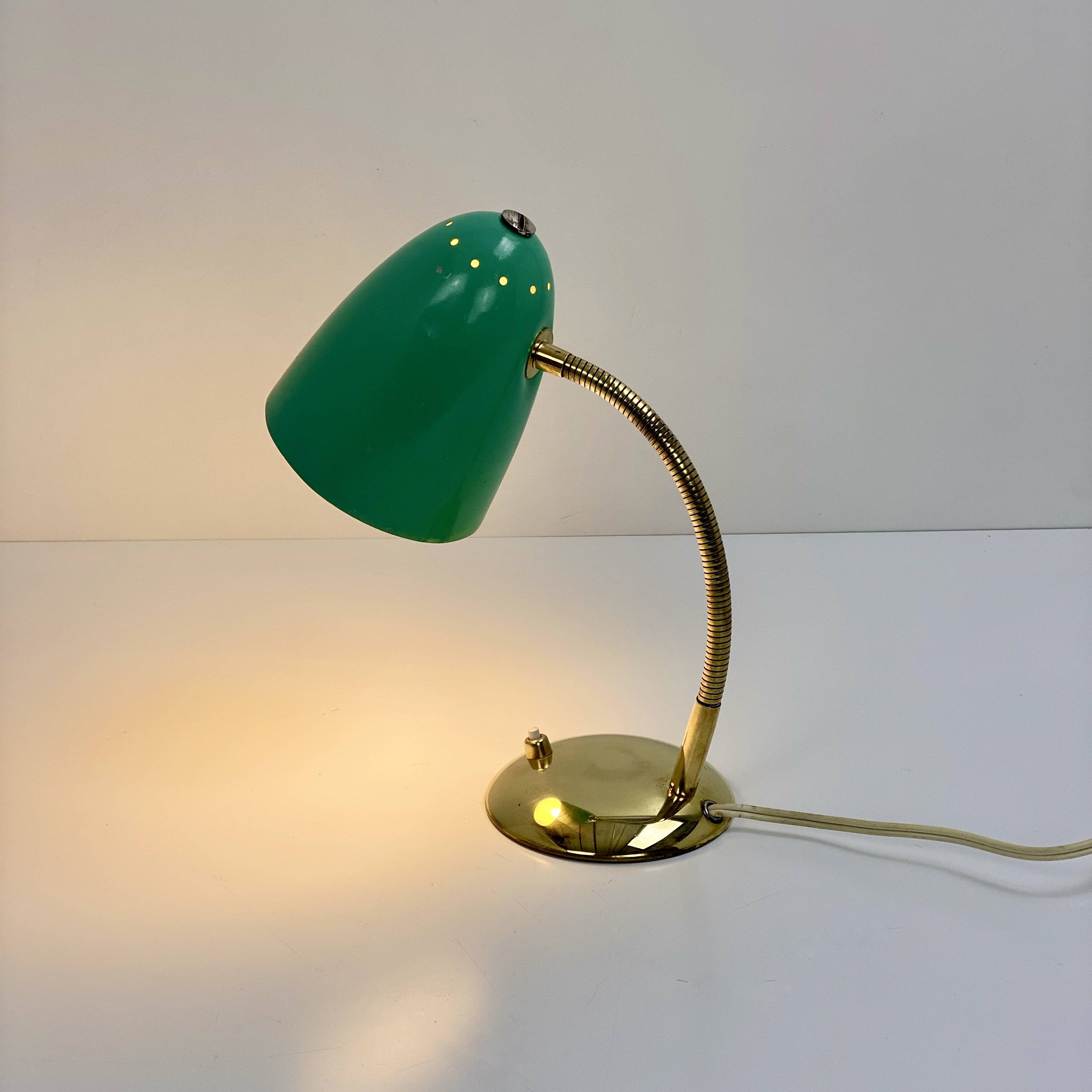 Lampe vintage verte et laiton, 1950