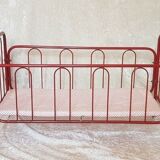 Vintage doll bed large model in red lacquered metal and matching mattress