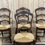 Set of 6 Louis XV style ash chairs with straw seats, from the 1950s