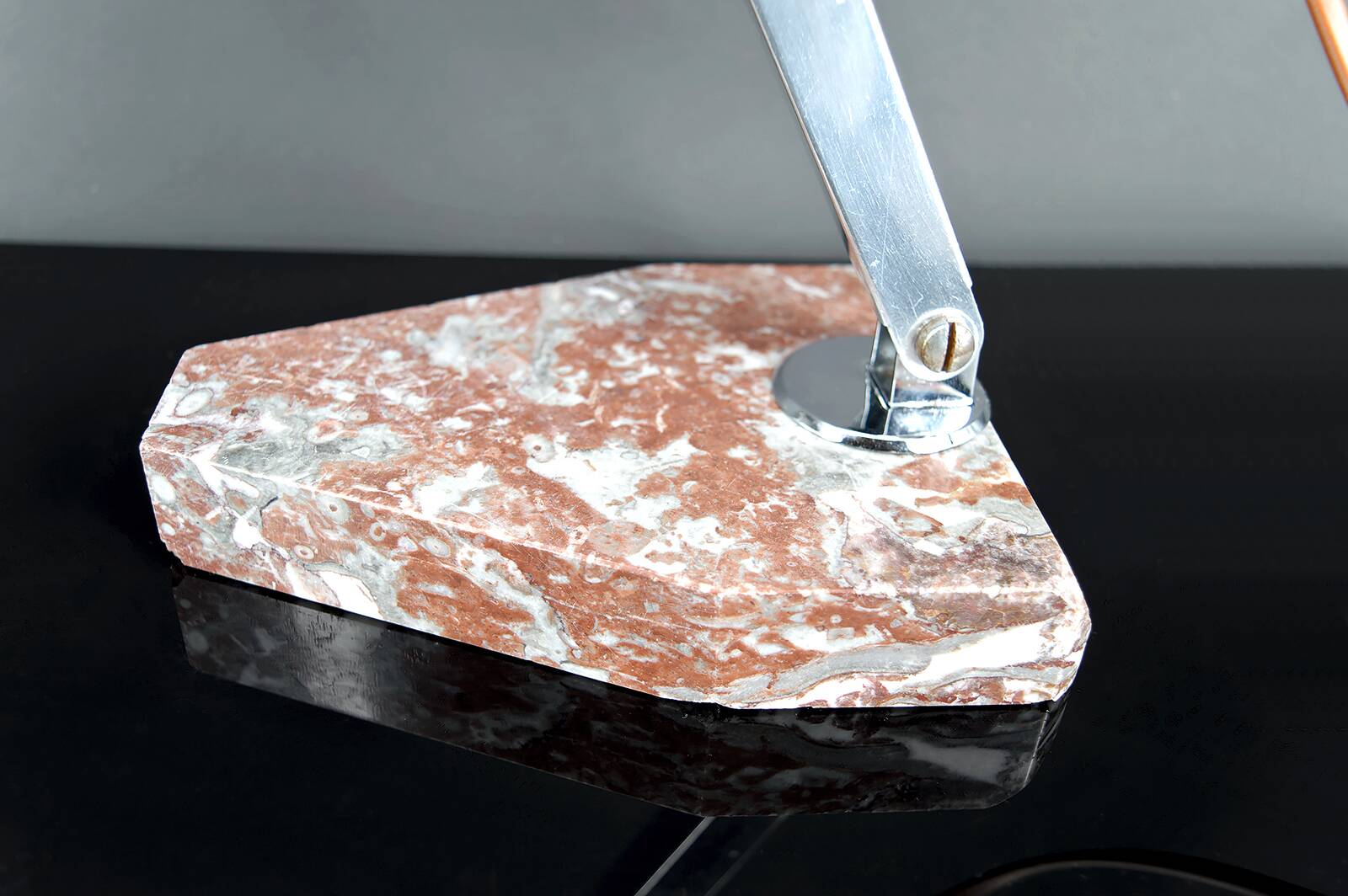 Large Desk Lamp, Chrome, Aluminum and Marble, Modernist Art Deco