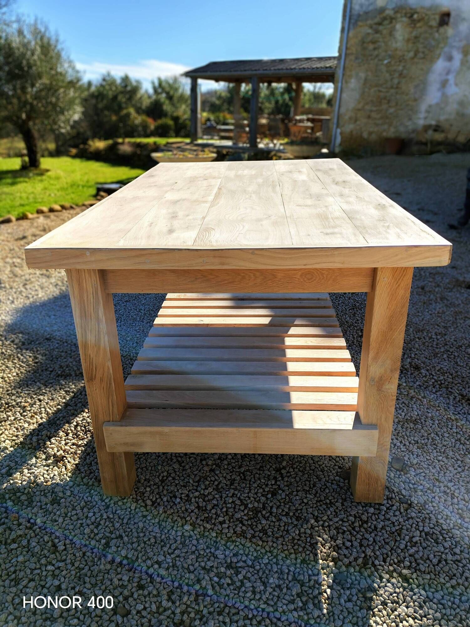Solid raw oak table/island type "butcher's block" 180x105
