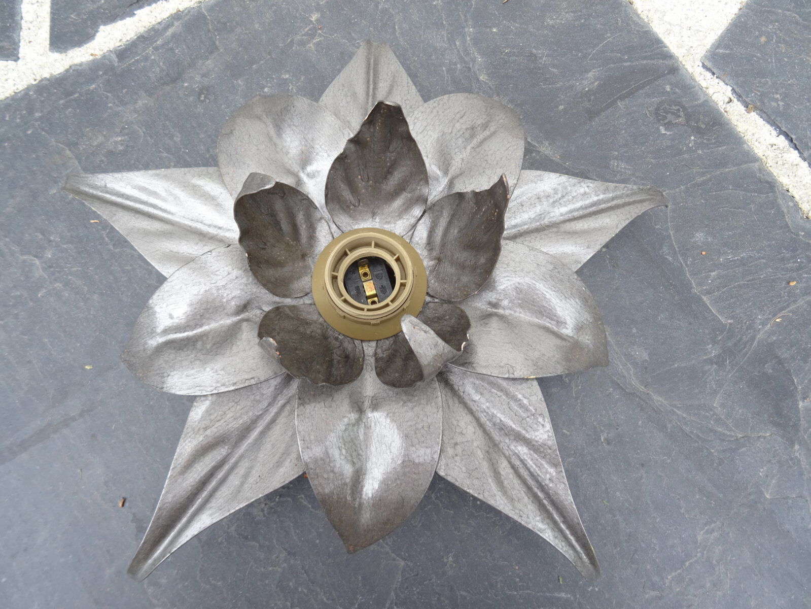 Italian silver metal flower wall lamp