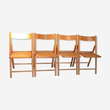 Set of 4 folding chairs caned