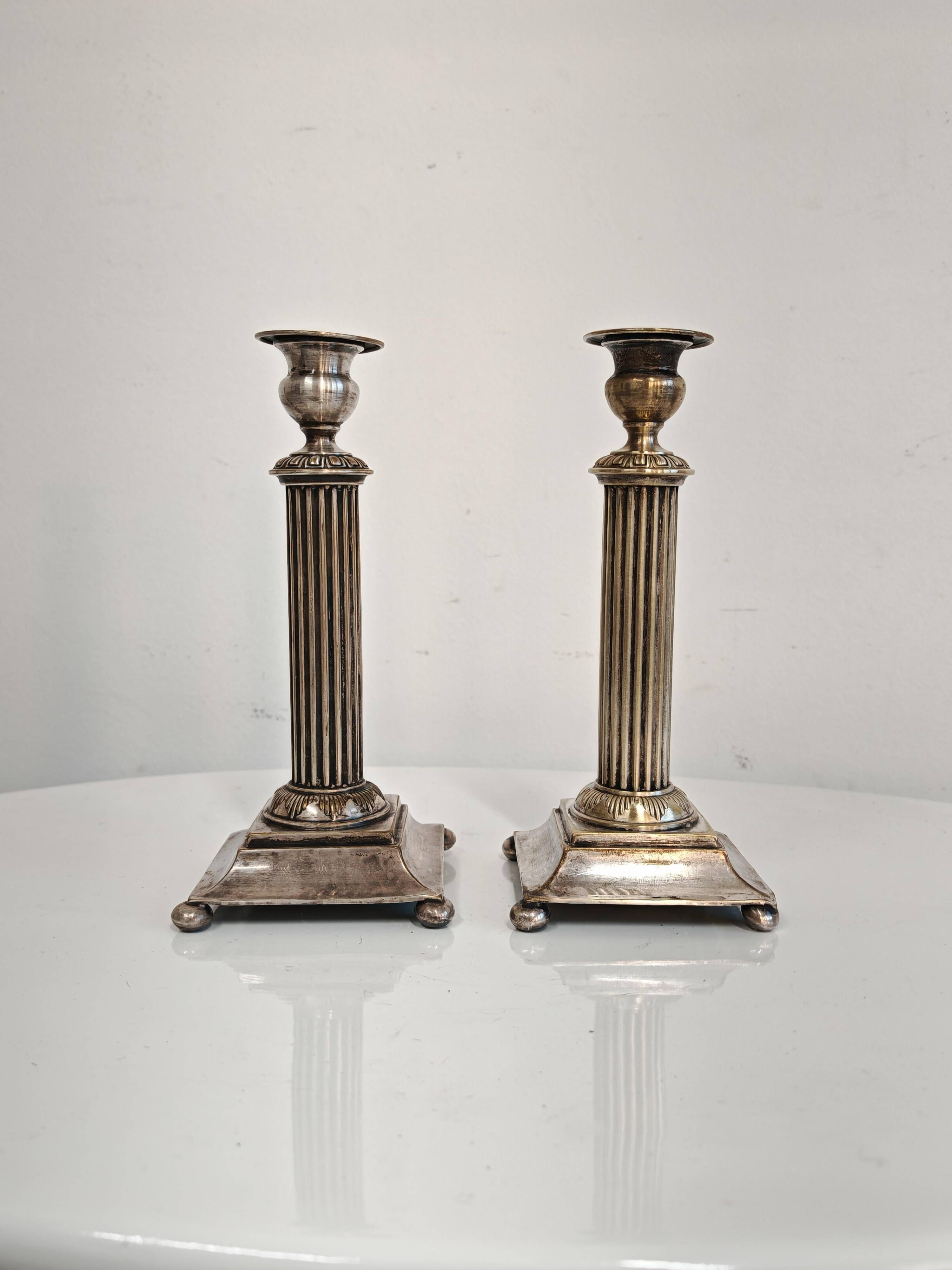 Pair of antique silver candlesticks Diana Silver Vienna 19th century