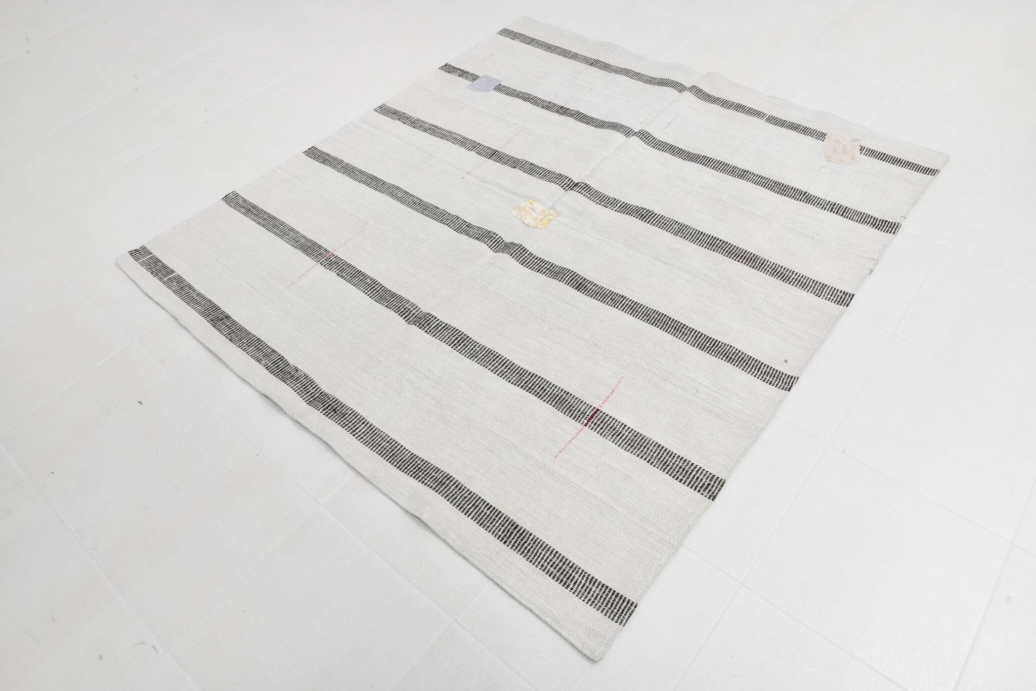 6x6 Square White & Black Vintage Kilim Rug, 187x195Cm