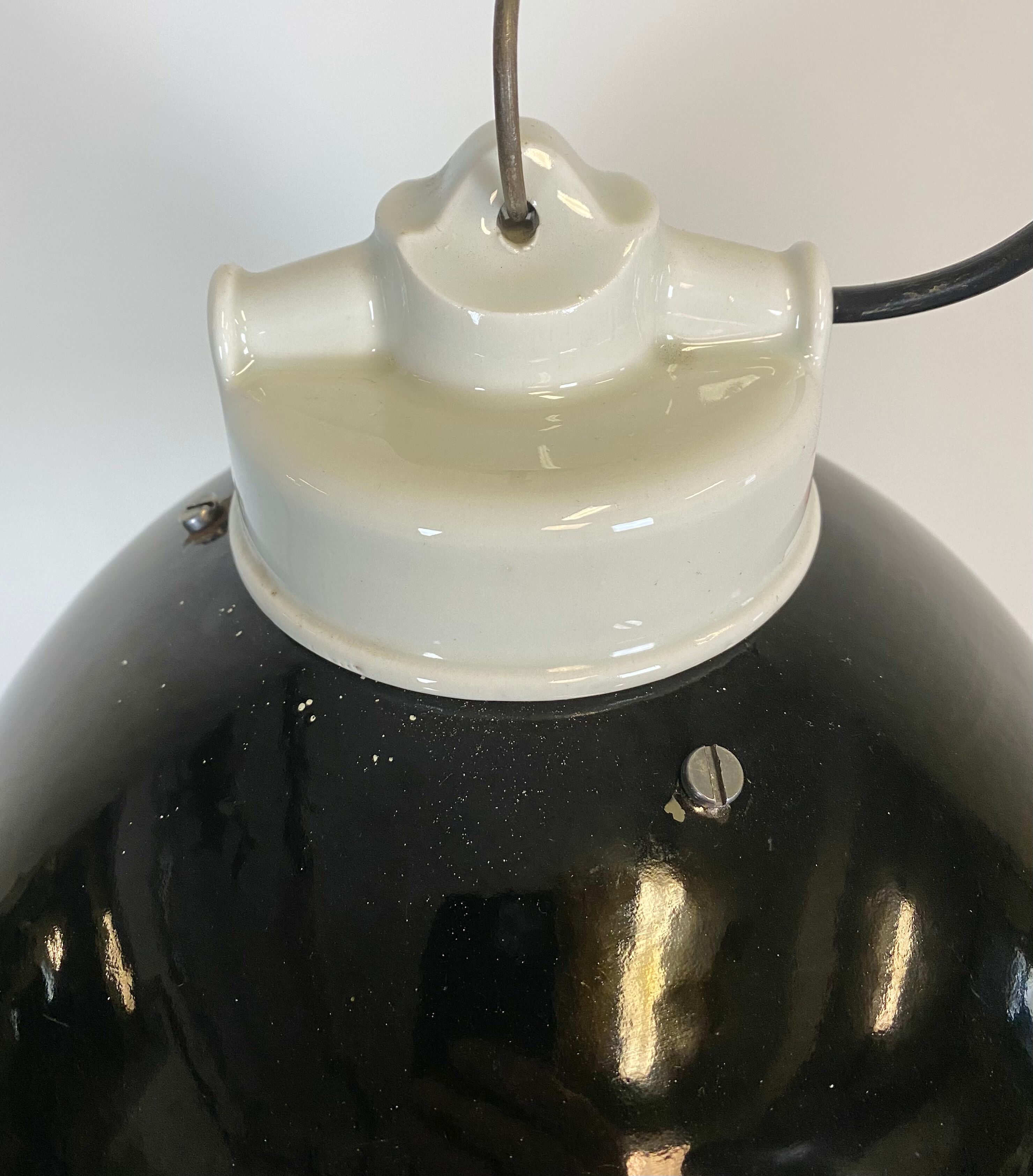 Industrial black enamel lamp with porcelain top, 1950s