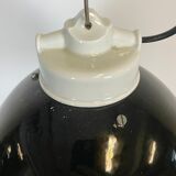 Industrial black enamel lamp with porcelain top, 1950s