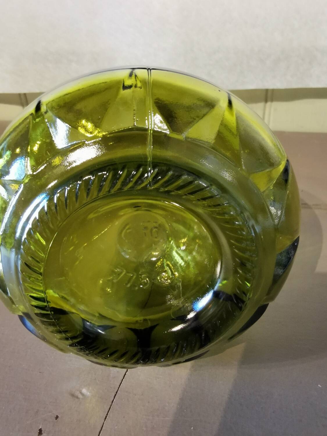 Vintage olive green glass carafe