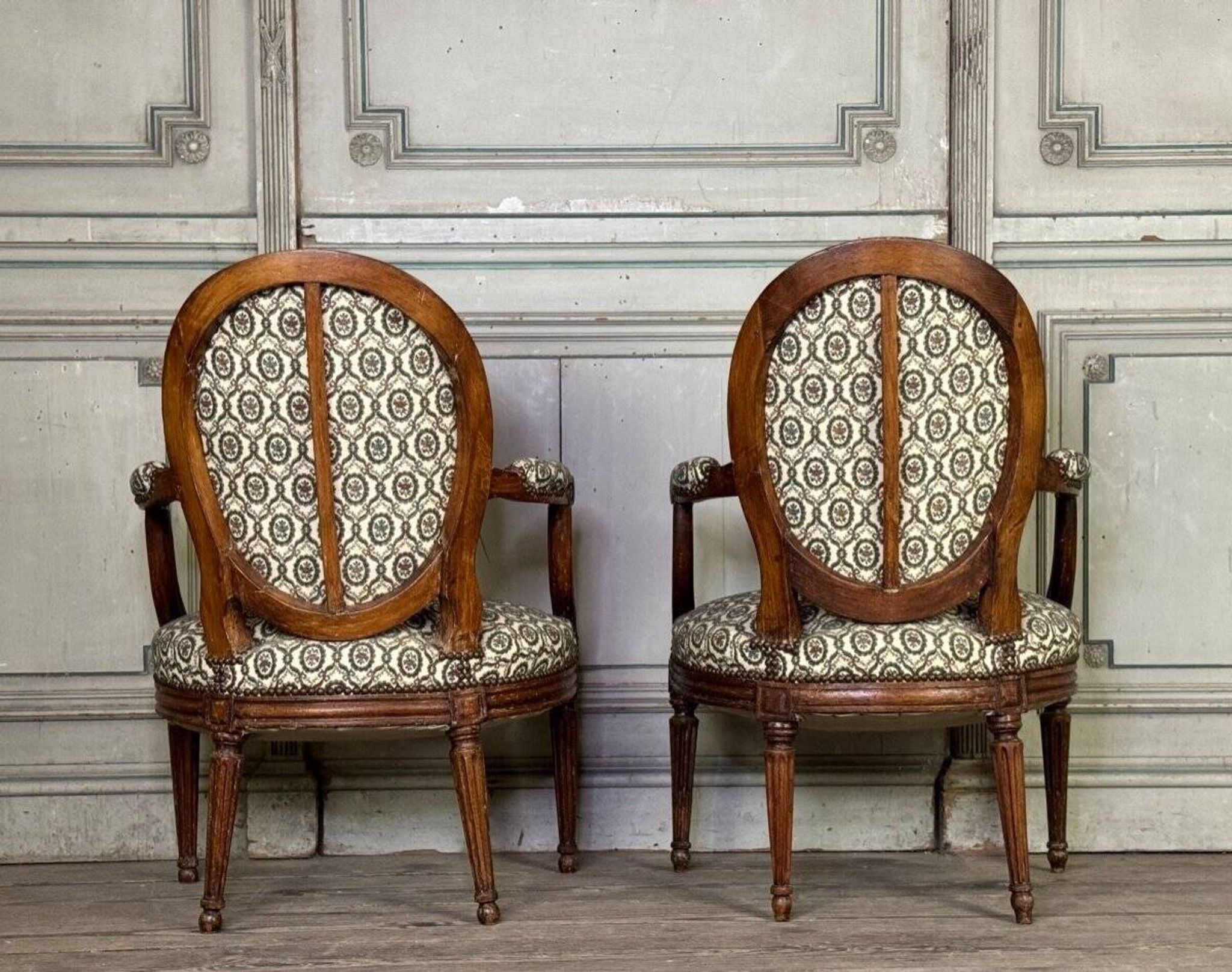 Pair Of Louis XVI Armchairs In Carved Wood, 18th Century