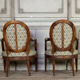 Pair Of Louis XVI Armchairs In Carved Wood, 18th Century