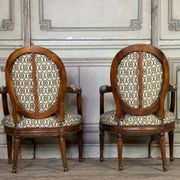 Pair Of Louis XVI Armchairs In Carved Wood, 18th Century