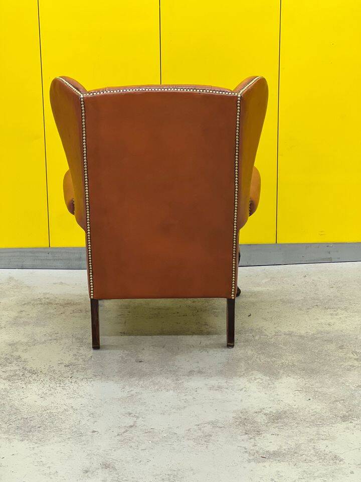 Fauteuil Chesterfield en cuir marron clair vintage