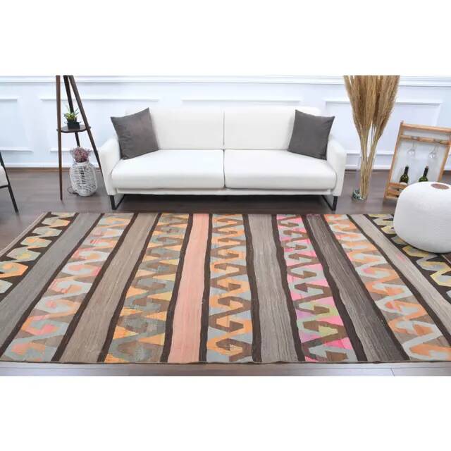 Vintage Turkish Oushak Handmade Wool Cotton Brown Kilim Runner Rug 164x315