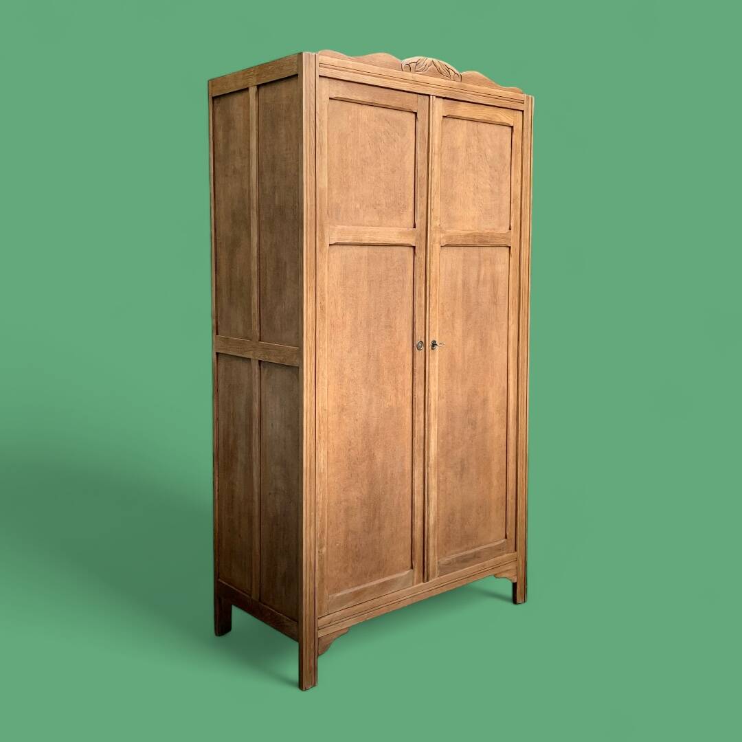 Parisian wardrobe, art deco raw wood wardrobe, 1930