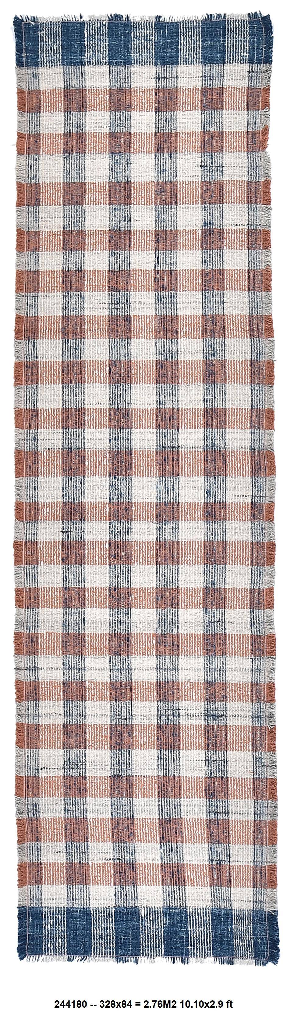 85x325 cm Runner Rug, Blue Terracota Hand made Rug, Made With Wool.