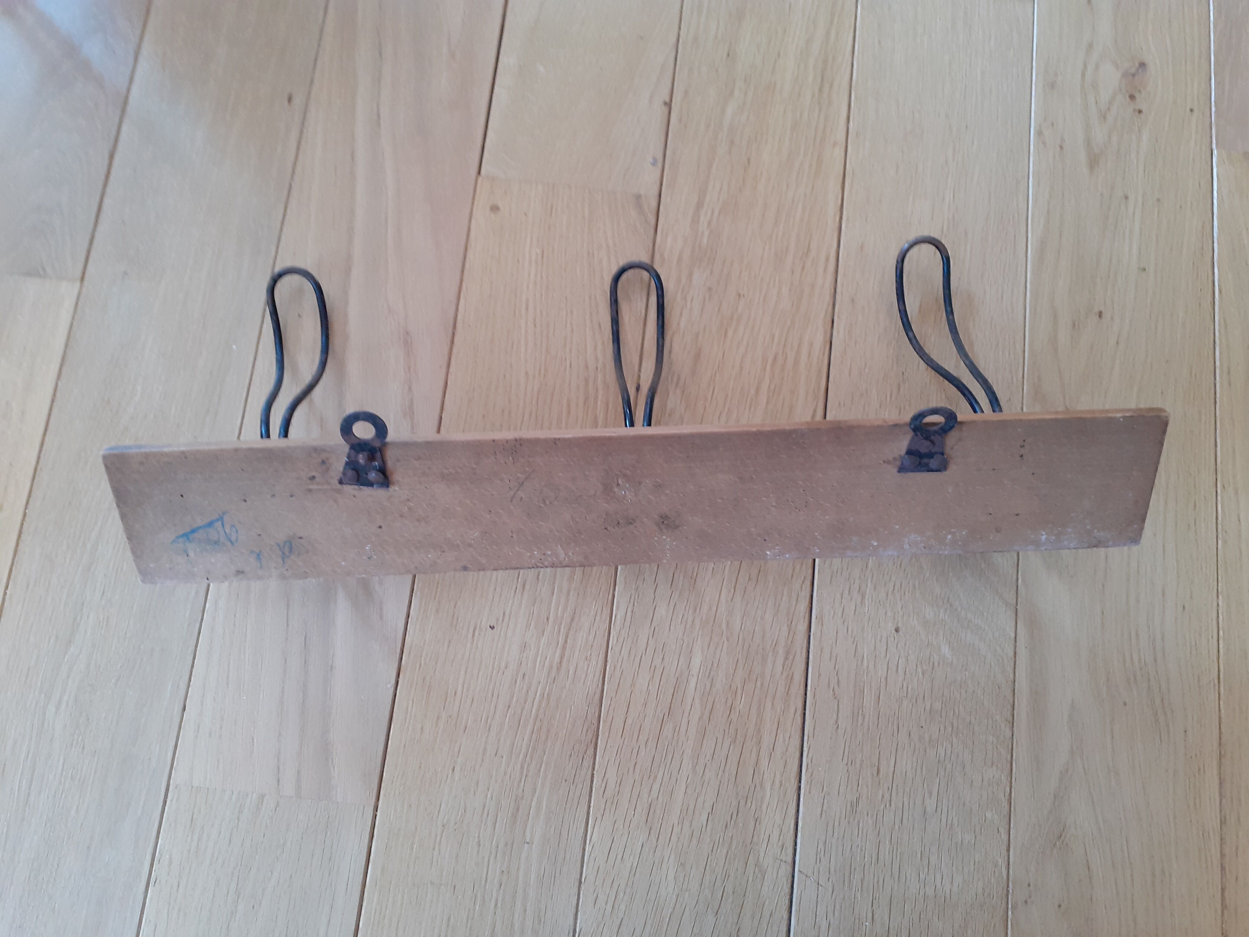 Coat rack three double hooks school style