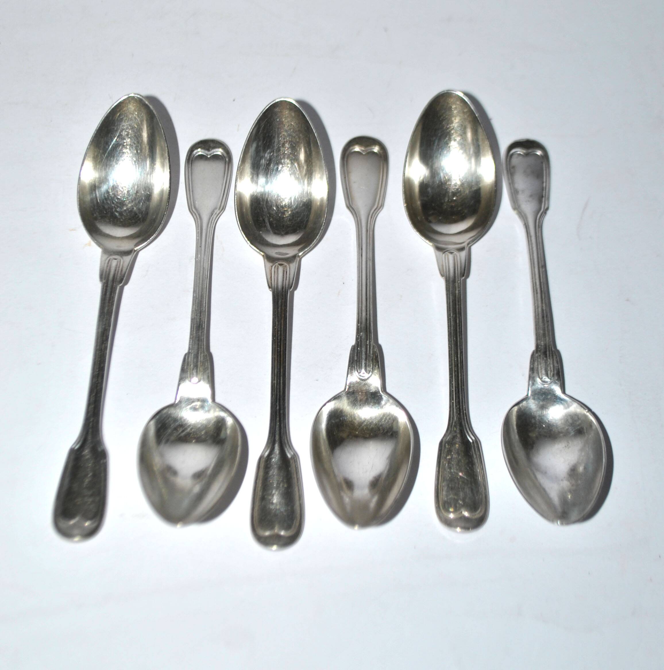 Set of 6 CHRISTOFLE Chinon coffee spoons, 14cm filet model