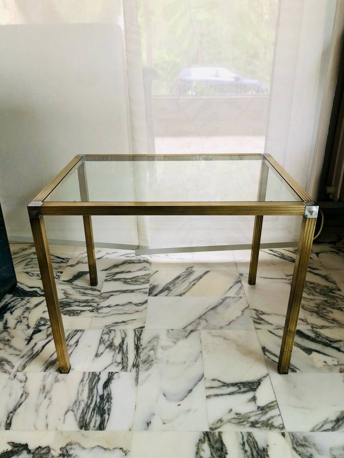 Vintage brass fluted side table & chrome — Romeo Rega 1970