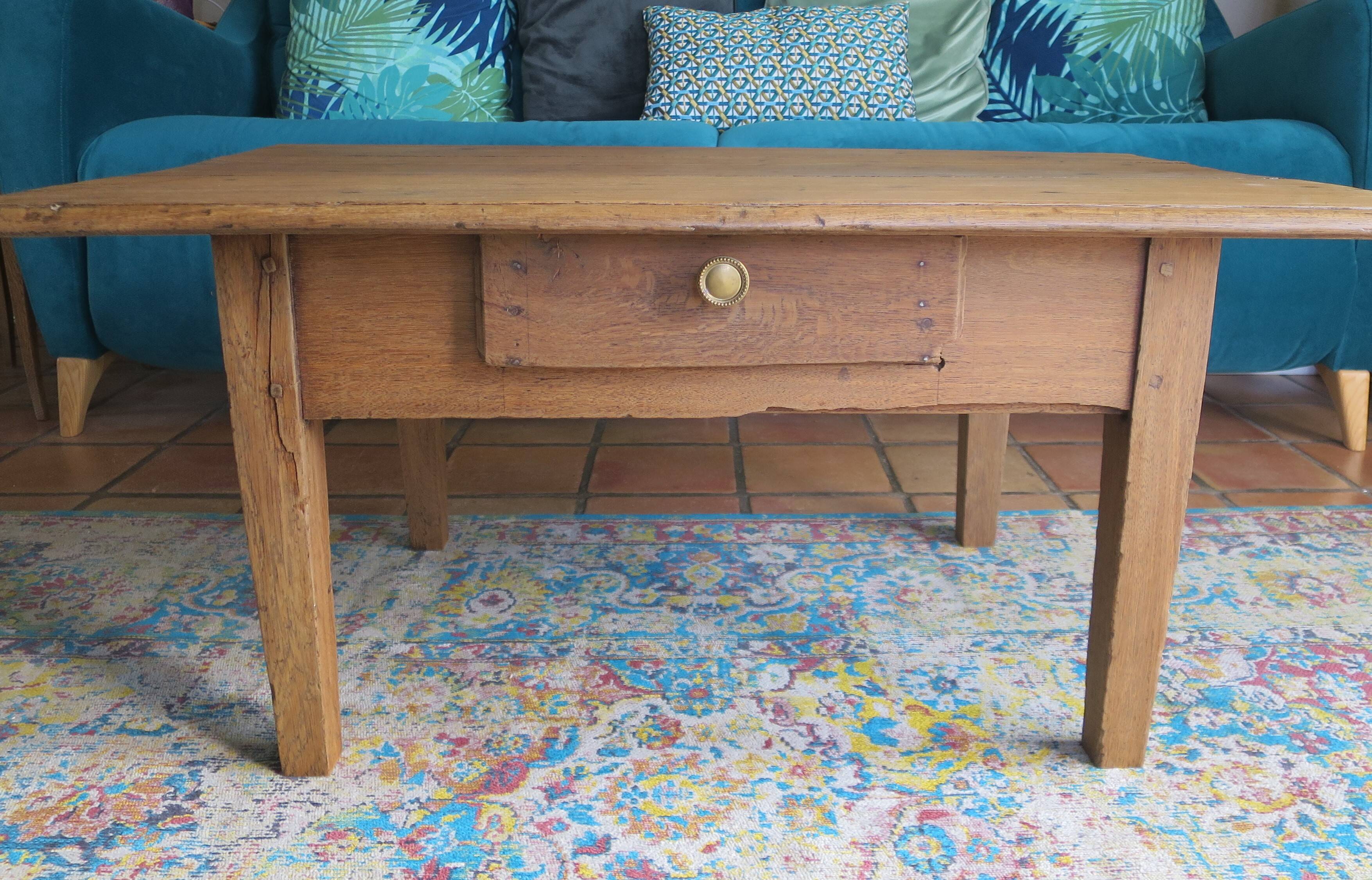 farmhouse coffee table with one solid wood drawer